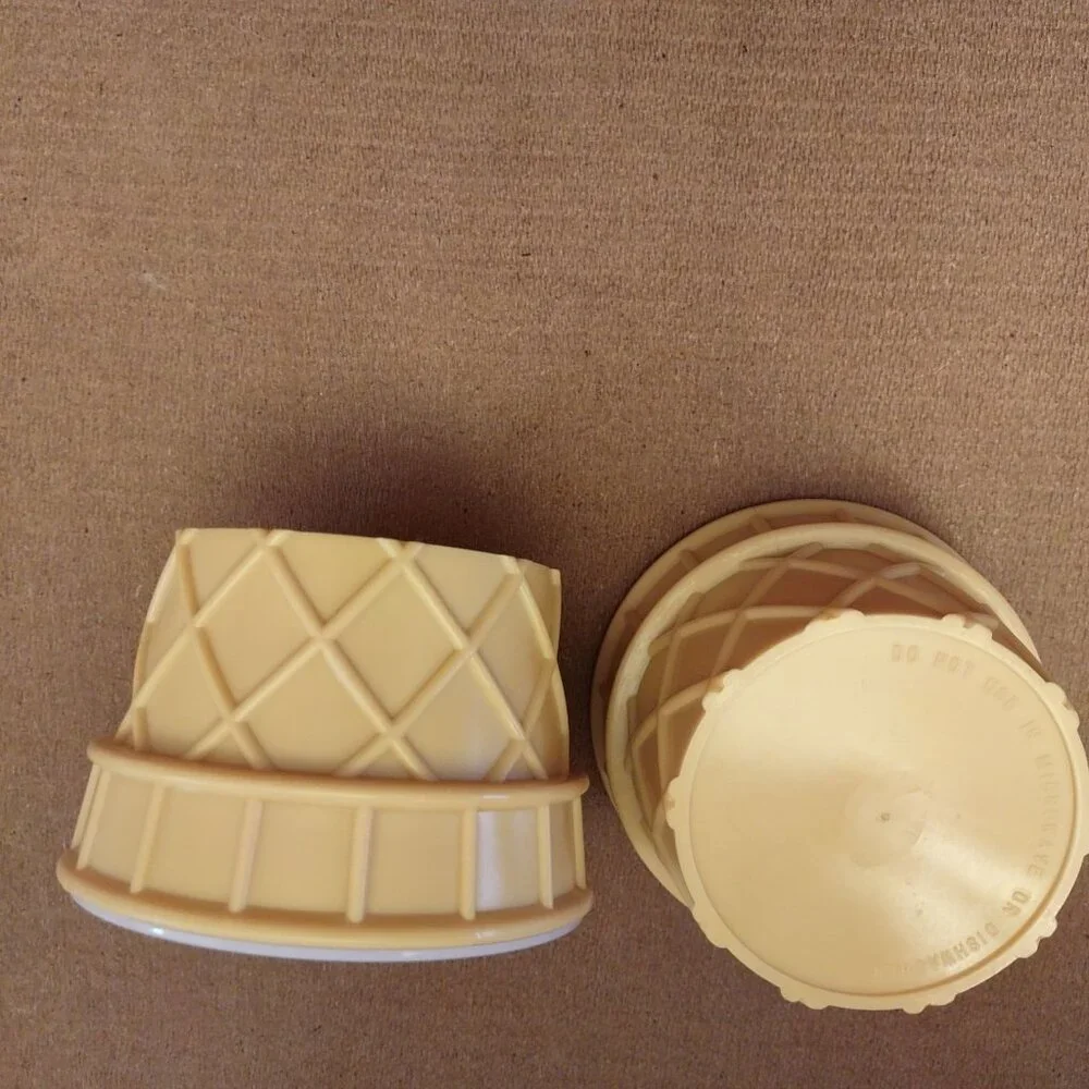 Ice Cream Cone Shaped Plastic Bowls Set Of 2 Yellow Green & Purple Colors